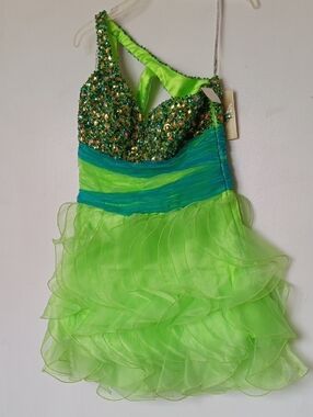 Vintage Green Sequin One-Shoulder Party Dress